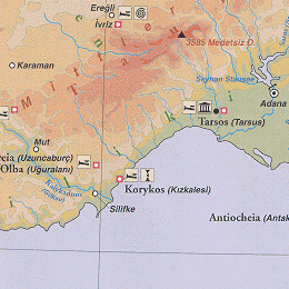 Karte von Anatolien - Tarsus - Silifke - Kizkalesi - Adana