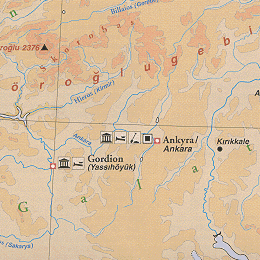 Karte von Anatolien - Ankara - Gordion / Tumulus des König Midas